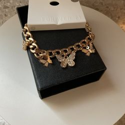 Link Bracelet With Butterfly Charms
