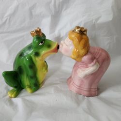 Ceramic Princess Kissing Frog Salt & Pepper Shakers with Magnet