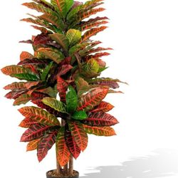 Artificial Plants Croton 40" Tall Faux Tree W/ Nursery Pot Decor Greenery Home Office Porch Living Room Indoor HZ10318