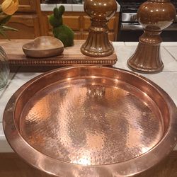 Hammered Copper Tray. Has Several Marks.