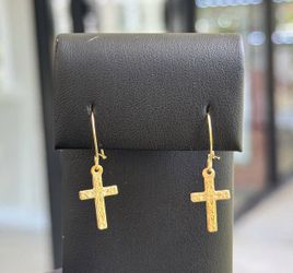 Jewelry 14k yellow gold cross drop earrings