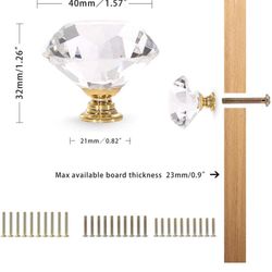 CZC HOME 8 PCS Diamond Crystal Glass Pull Handle Cabinet Knobs Cupboard Drawers Cabinet Dresser Bookcase Wardrobe (40mm, Gold)