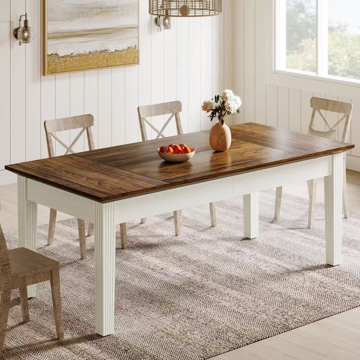 62-Inch Dining Table, Farmhouse Rectangular Kitchen Table For 4-6