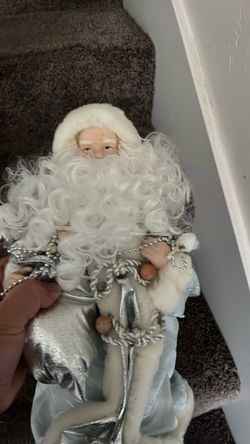 Decorative Santa Claus Figure Silver Blue