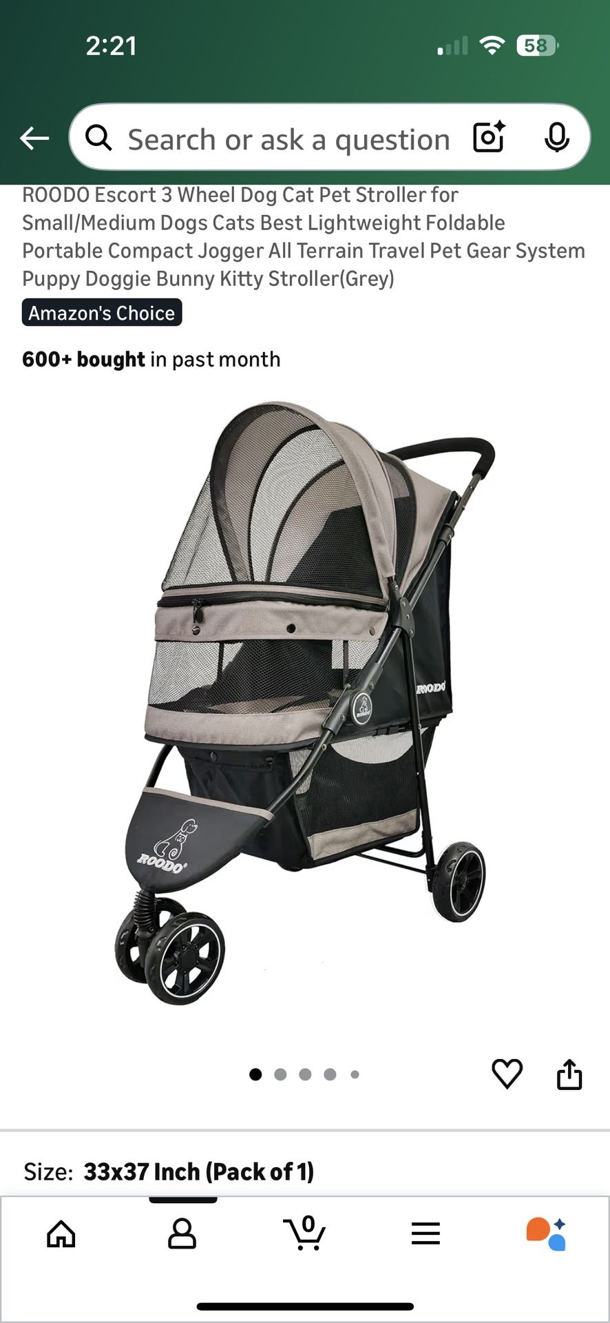 Cat Dog Stroller - Zips Closed For Cats Or Dogs