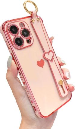 14 Pro Max Case for Women Girls,Luxury Cute Love Heart Plating Case