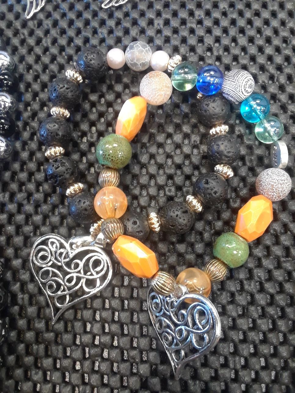 Heart beaded bracelets with stones