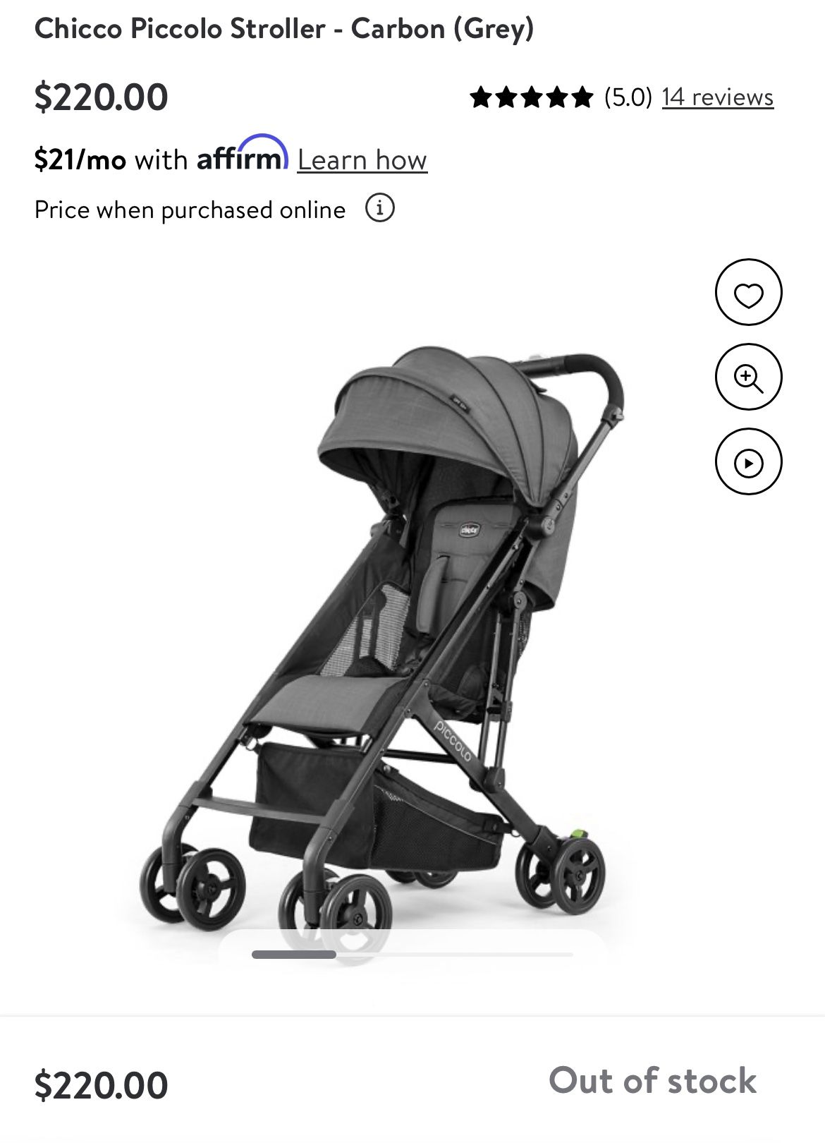 Piccolo Stroller uncomfortableness Canopy Carbon