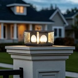 New MVBT Outdoor Post Light, 7.9" Modern Column Lights Hard Wired, Glass Pillar Lamp Waterproof, Rust-proof Fence Deck Lantern, 3000K LED Landscape Li