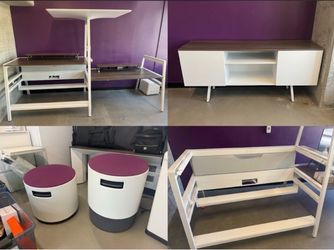 Steel case office desks / stools / bench