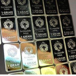 10 x 1 Gram Silver Bars Prepper Silver .999 Silver Bullion Bars Scottsdale

Pure Genuine Fine Silver 

Scottsdale Mint 1g bars 10 grams total

MSRP - 