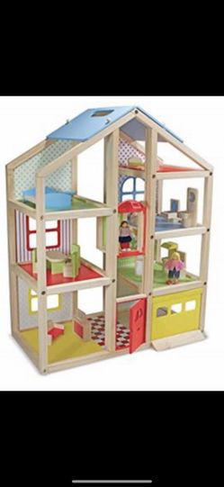 Melissa & Doug Hi-Rise Wooden Dollhouse With 15 pcs Furniture - Garage and Working Elevator