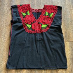 Womens Mexican Style Floral Stitched Blouse