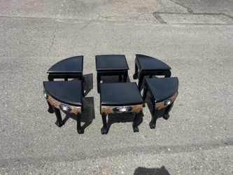 Chinese Black Lacquer Mother of Pearl Oval Nesting Coffee Table