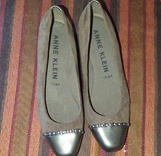 Anne Klein Brown and Silver Flats for Effortless Elegance