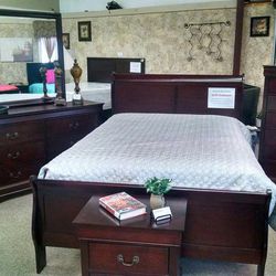Louis Philip Cherry Sleigh Bedroom Set [HOT DEAL]Queen,Twin,Full, King Bedroom (Bed Frame, Dresser, Mirror, Nightstand, Chest, Mattress Options)