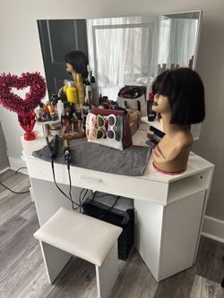 Vanity Desk With Led Lights And Chair For Sale