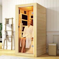Infrared Sauna, 110V Spruce Wood Dry Sauna with Foot Warmer