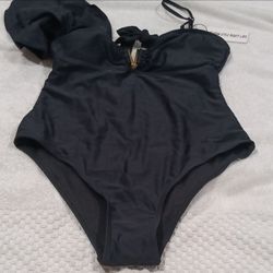 Black One-Piece Swimsuit with Gold Hardware Size S