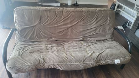 Futon - Brown Full Size Mattress, Black Metal Frame (FLEXIBLE PRICING, PICKUP REQUIRED)