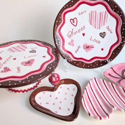 Fitz & Floyd Valentine's You Melt My Heart - Cake Stand+Server+3 Canapé Plates