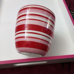 🩷♥️🤍 Flower Vase Pot Enormous CUP 🍶 Red White Pink Stripe's Very Cute 