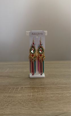 Boho Statement Crystal Fringe Earrings New