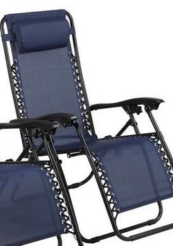 Blue Zero Gravity Chair, Metal Outdoor Lawn Chair with Pillow & Cup Holder Tray