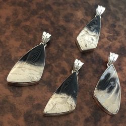 Sterling silver Pendants.  Petrified Palm Roots Stone