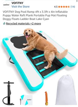New! VOFiTNY Dog Pool Ramp 4ft x 3.3ft x 4in Inflatable Puppy Water Raft Plank Portable
