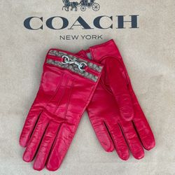 Coach Leather Gloves with Cashmere Lining, Size 8/talla 8