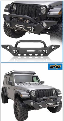 EAG Full Width Front Bumper with Fog Light Hole and Winch Plate Fit for 2018-2026 Wrangler JL / 2020-2026 Gladiator JT