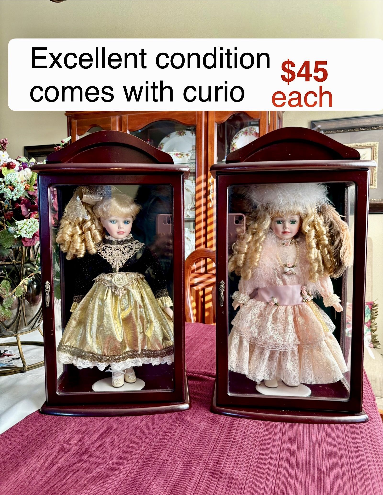 Vintage Little Ladies Limited Edition Porcelain Doll in curio with glass front, great Christmas gift
