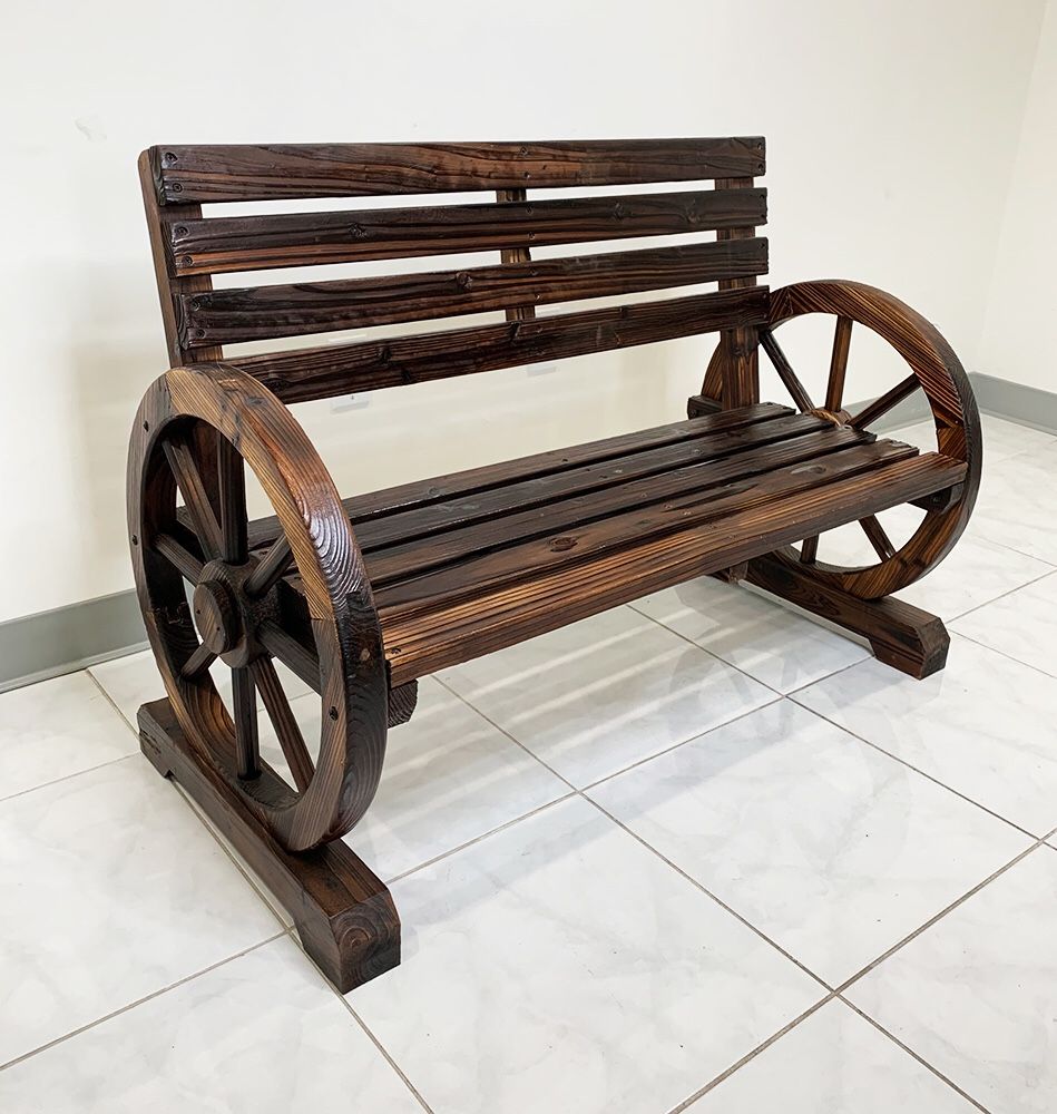 New $80 Wooden 41” Wagon Bench Rustic Wheel for Patio Garden Outdoor 41x20x30”