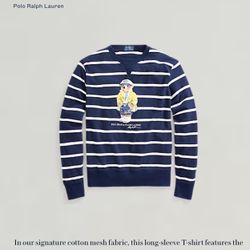 Polo Ralph Lauren Polo Bear CP-93 Mesh Navy Blue White Strip Long Sleeve T-Shirt Size 2XL