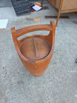Vintage Teak Wood Ice Bucket with Lid