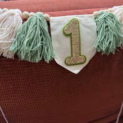 Green One 1st Birthday High Chair Banner