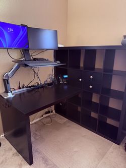 Black L-Shaped Desk with Shelving Unit