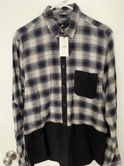 Cotton On Long Sleeve Flannel Shirt Black Mens Size Medium New With Tags