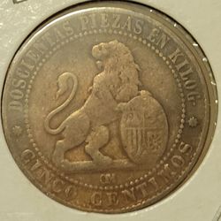 🇪🇸Spain 1870 Coin Spanish Provisional Government Revolutionary Period 5 Centimos