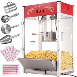 VEVOR Popcorn Maker, 1615W Popcorn Popper Machine, 16 Oz Kettle Large Capacity Countertop Popcorn Maker with Tempered Glass, Includes 3 Stainless Stee