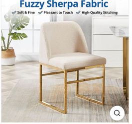 Accent Chairs Set of 2, White Upholstered Kitchen Chairs Living Room Side Chairs with Gold Metal Base