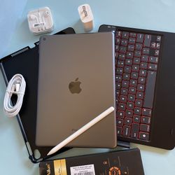 Apple IPad 9th Generation (10.2” Retina /Touch ID /IOS 18/ 2021 Model) 64GB with Pen, Keyboard  & Accessories 