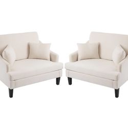 Oversized Accent Chairs Set of 2, 33.5'' Wide Seat Comfy Armchair with 2 Pillows, Upholstered Big Reading Chair, Modern Single Sofa Chair for Living R