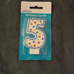 New In Package Celebrate 5 Birthday Cake Party Candle Dots Blue Red Orange Green White 