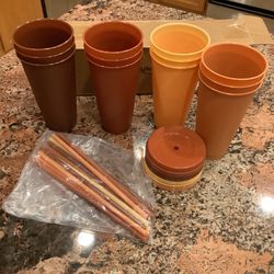 Set of 12 Cups with Lids and Straws, New In Box