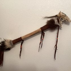 Native American Style Raccoon Skull Dance Stick Pow Wow