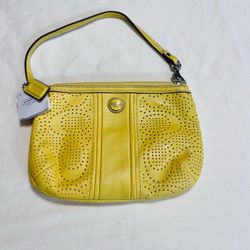 Coach Yellow Perforated Leather Wristlet