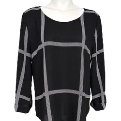 41 Hawthorn Women’s Black Scoop Neck Bixby Windowpane Blouse Size Medium