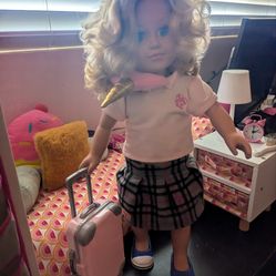 18 Inch Our Generation Doll w/ Bed & Nightstand set, Closet, Clothes, Suitcase & Accessories